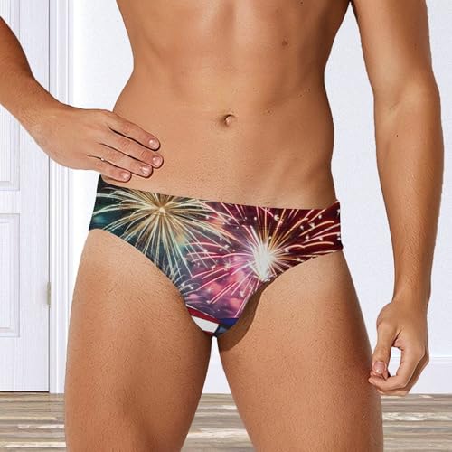 Fireworks American Flag Mens Swim Briefs Quick Dry Swimming Trunks Training Swimsuit Low Rise Swimwear4