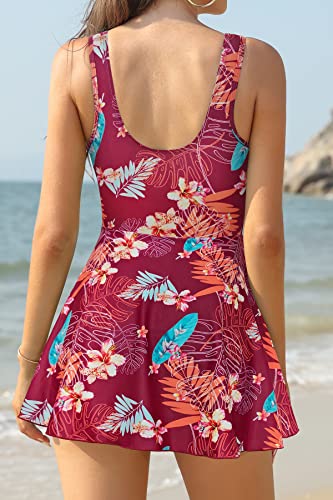 Image of SHEKINI One Piece V Neck Skirt for Women Modest Tummy Control Swimdress Bathing Suits Swimsuit
