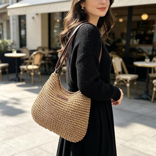 Bolso Tote tejido de paja para mujer miniatura 1
