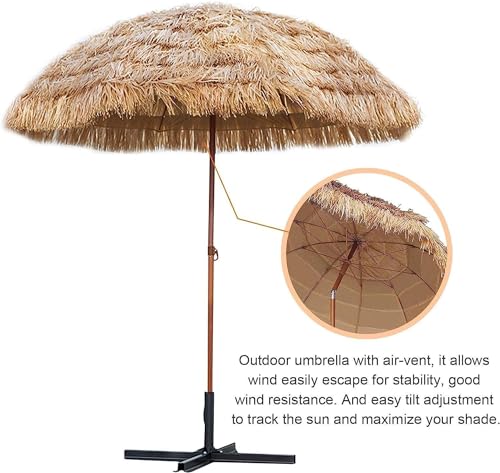 Parasol redondo de brezo artificial de 2.4 metros con sistema basculante para jardín 2