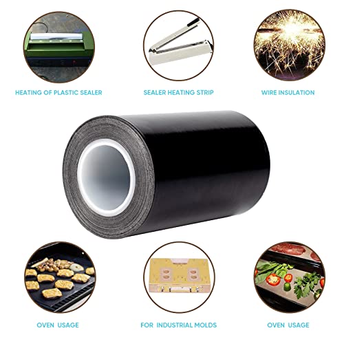 Image of PTFE Coated Fiberglass Telfon Tape,high Temperature Tape;Drying Mechanical Conveyor Belt; Welding Sealing Tape; -196℃ - +300℃ (Black, 100mm x 12yards x 0.18mm)