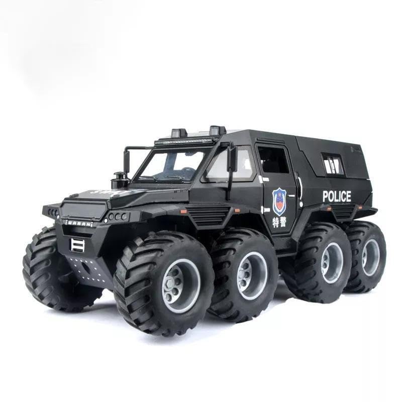 Image of 1:32 Russia Avtoros Shaman 8x8 ATV Armored Police Car Model Alloy Toy Car Boy Off-Road Toy car with Openable Doors & Light, Music Boys Gifts Toys for Kids- Black