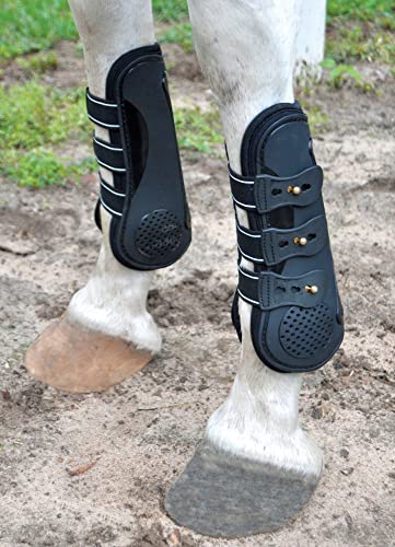 Jeffers Equine Uniquely English Tendon Boots - Black, Open Front Horse Boots, Training Equipment, Protective Gear & Leg Protection for Jumping, Dressage, Training & Travel - Medium Size