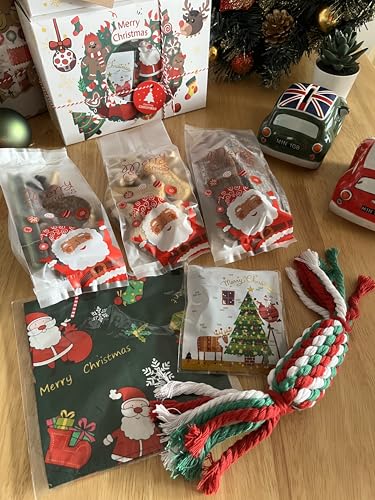 Pawkaboo - Christmas Hamper for Dogs- 100% Natural Dog Treats Christmas Snacks and 1 Toy with Bandana - Premium Handmade Present for Dogs (With Beef gullet)
