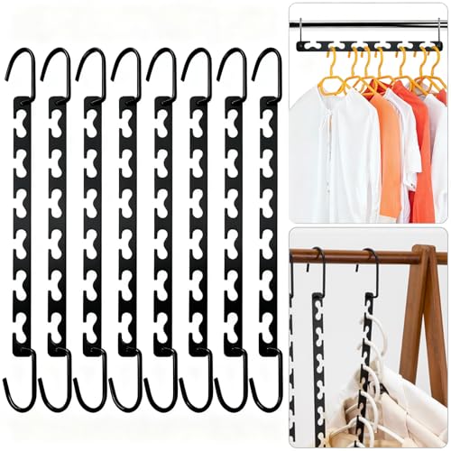 Lahnaokfis 8 Pezzi Grucce Salvaspazio, Organizer Armadio, Appendini Armadio, Appendiabiti Metallo Salvaspazio, Appendiabiti Antiscivolo Interno per Jeans Pantaloni Camicie (Nero)