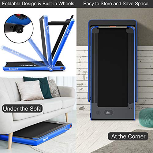 Image of Goplus 2 in 1 Folding Treadmill with Dual Display, 2.25HP Superfit Under Desk Electric Pad Treadmill, Installation-Free, Blue Tooth Speaker, APP Control, Remote Control, Walking Jogging for Home