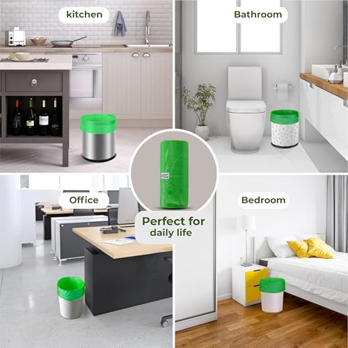 Image of IMECO Eco Garbage Bags | 300 Pcs | Medium - 19 x 21 Inches | 30 Pcs x 10 Rolls | Green | Biodegradable Dustbin /Trash Bags with Detachable Drawstrings | Perfect for Dry & Wet Waste