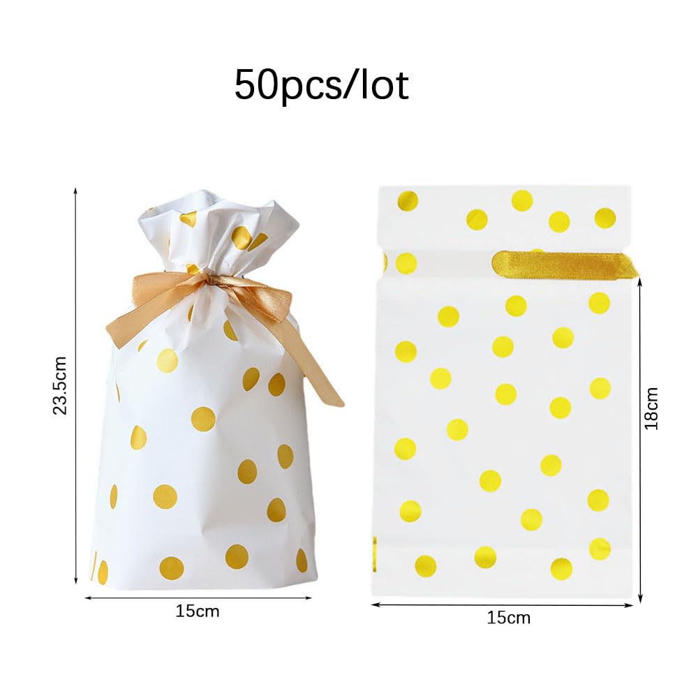 50 Stück Süßigkeiten-Geschenktüten Mit Kordelzug – 22,9 X 14,9 Cm, Gold Dot Design
