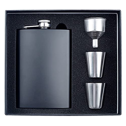 Pocket Hip Flask 8 Oz with Funnel Leak Proof, New Scale 18/8 Stainless Steel Flask for Liquor for Men Women Classic Flask Great Gift 100% Leak Proof for Discrete Liquor Shot Drinking,Matte Black