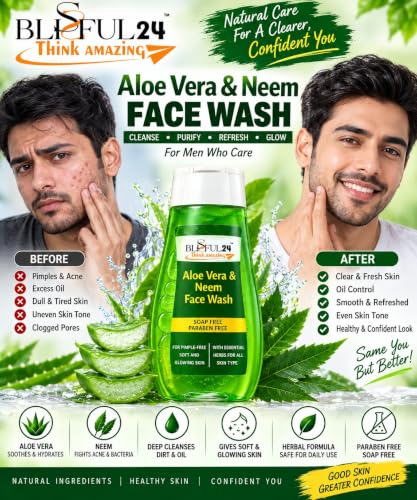 Image of Aloe Vera & Neem Face Wash with Turmeric for All Skin Types | Soap Free & Paraben Free Facial Cleanser | Gentle Daily Face Wash for Men & Women | Helps Cleanse Skin, Remove Excess Oil & Impurities | 100 ml