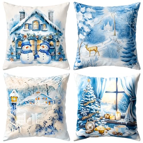 PQETBV Weihnachten Kissenbezüge 45x45 4er Set Weihnachten...