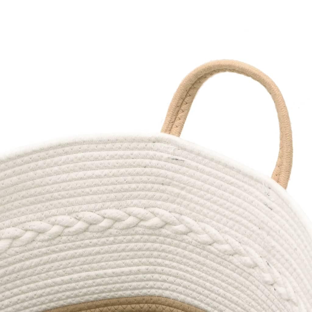 Runder Aufbewahrungskorb aus Baumwollseilen, beige-weiß, Ø43x38 cm, faltbar und platzsparend, mit robusten Griffen für einfachen Transport, vielseitig nutzbar für Kleidung,