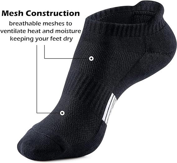 Generic Unisex Ankle Socks, 6 Pairs, Black, Gray, White, 6.5-10.54