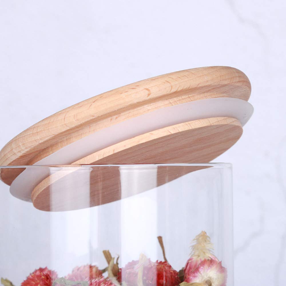 Caja Tarros Almacenamiento, Juego de 3 Recipientes de Cristal para Alimentos con Tapas de Bambú, Aptos para Horno, Microondas, Congelador y Lavavajilla Saludable, Transparent