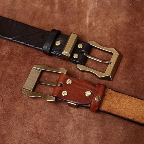7mm Extra Thick Cowhide Rough Grain Belt 3.8cm Wide Genuine Leather First Layer Cowhide Retro Belt Men's Gift3