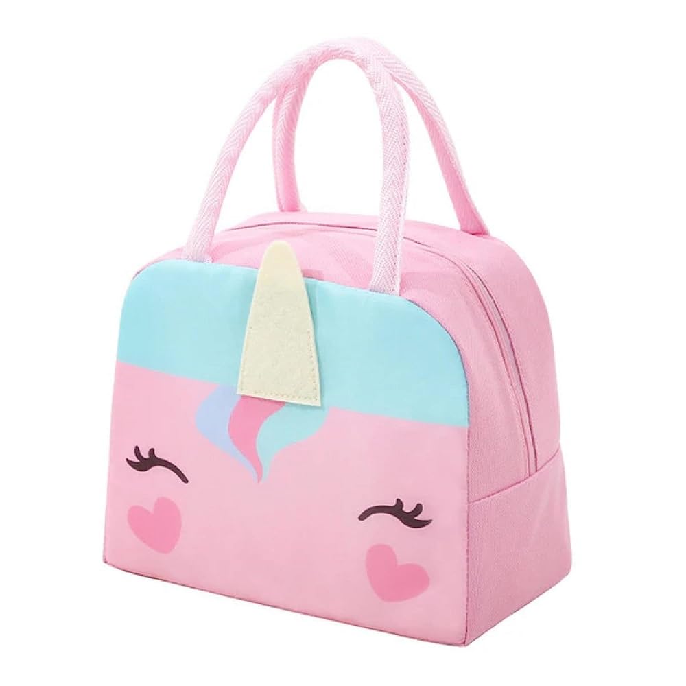 Nylon Coolkraft Lunch Box Bag For School Kids, Girls, Animal 3D Design Bag, Organize Store Hot & Cold Insulated Portable Tiffin Bag 23 X 19 X 10 Cm (Unicorn Pink), 500 Ml