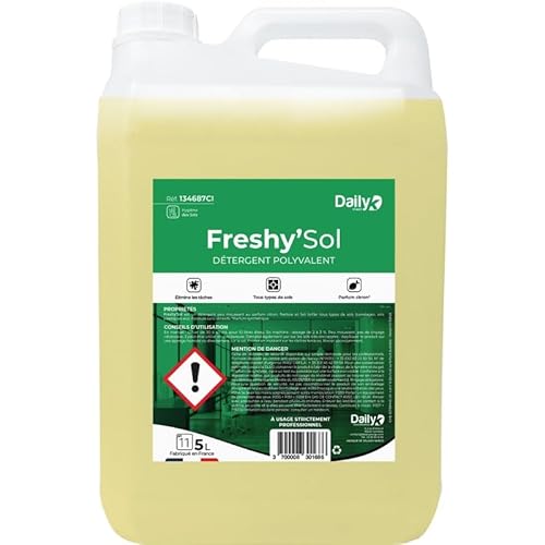 DAILY K - Détergent polyvalent sols FRESHYSOL - Détergent neutre - Citron - Fabriqué en France - Bidon 5 Litres