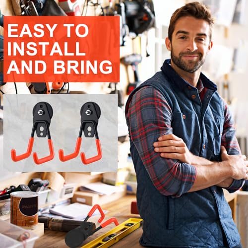 Image of Landhoow 6 Pcs Large Magnetic Hooks Heavy Duty Garage Magnet Hooks Strong Storage Utility Magnetic Hangers with Anti Slip Rubber Coating for Indoor and Outdoor Hanging (Orange)