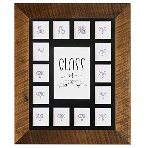 Image of Rustic Red Door Co. School Years Reclaimed Wood Picture Frame - 11x14 Wooden Framed 15 Photo Collage Mat Pre-School & Kindergarten to 12th Grade High School Graduation (Class of 2029, Black)