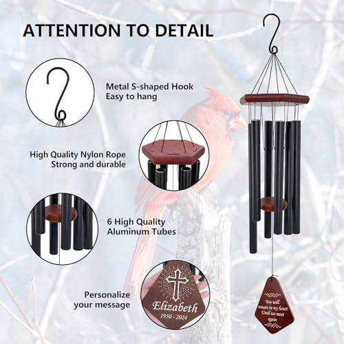Image of ASTARIN Personalized Name Memorial Wind Chimes, Sympathy Gift for Loss of Lover Mom Dad, Bereavement Deep Tone Wind Chimes for Outside in Memory Gift, Decor Outdoor Garden Patio