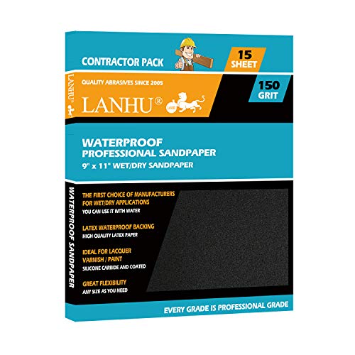 LANHU 150 Grit Sandpaper for Wood Furniture Finishing, Metal Sanding and Automotive Polishing
