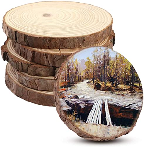 Unfinished Natural Wood Slices 12 Pcs 4.8-5.5 Inch Craft Wood Kit Circles Christmas Ornaments Centerpiece Rustic Wedding Decoration Diy Crafts With Bark #TOP7