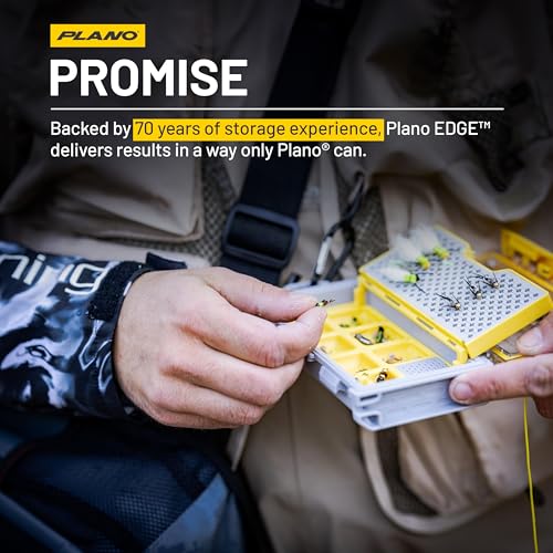 Image of Plano Edge Micro Fly Storage Box, Gray and Yellow, Waterproof and Rust-Resistant Customizable Fishing Tackle Organization