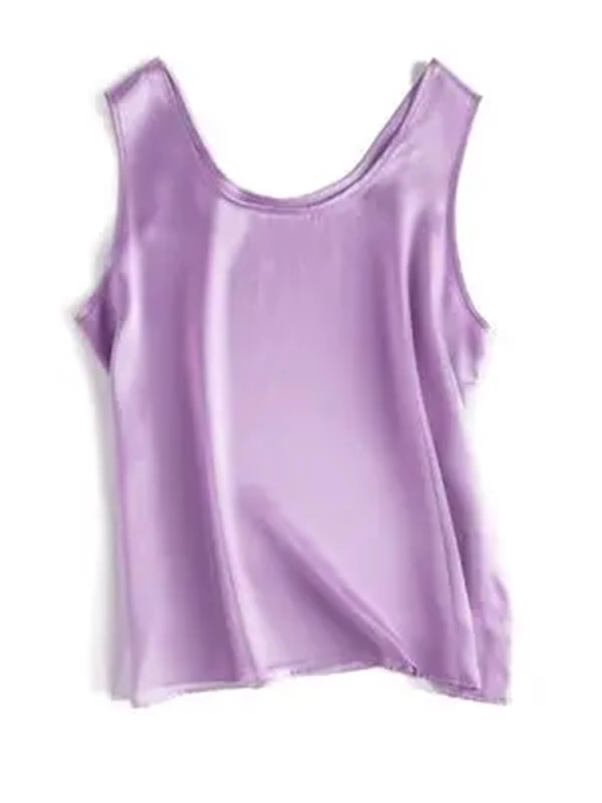Top de Camisola de Seda Camiseta básica y acogedora for Mujer, de Seda auténtica, sin Mangas con Cuello Redondo, Verano, Lisa para IR al Trabajo