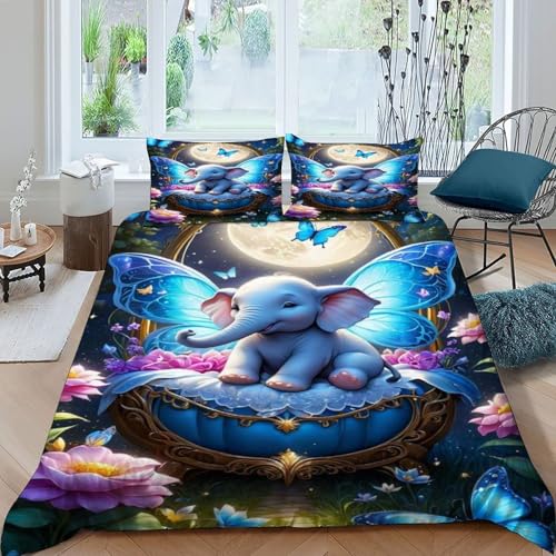 Housse de couette éléphant 3 pièces couvre-lit imprimé animal microfibre fermeture éclair double - 3
