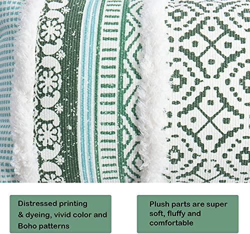 Image of Modern Homes Boho Tufted Decorative Throw Pillow Covers for Couch Sofa - Moroccan Style Cushion Covers with Tassels, Accent Decor Pillow for Bedroom Living Room (Green, 16x16 inch)