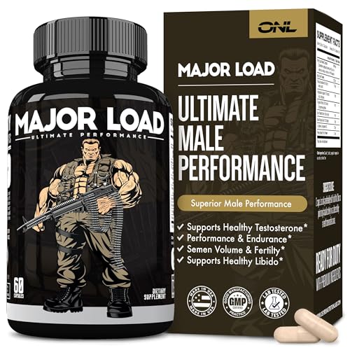 ONL Major Load Testosterone Booster for Men - Semen Volume Booster - Libido Booster for Men with Horny Goat Weed Maca Root Tongkat Ali - Energy Stamina & Strength - 60 Caps Non-GMO Made in USA
