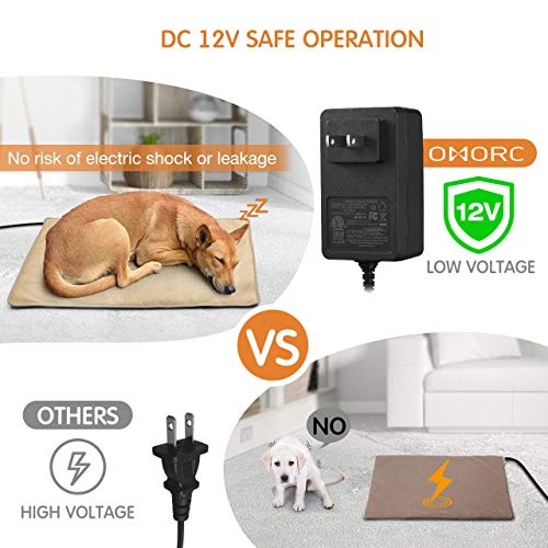 OMORC Pet Heating Pad, 12V Safe Dog Cat Heating Pad with 3 Level Timer & Temperature Settings & 2 Replaceable Cover, Auto Power-Off Thermostats and Anti-Bite Tube, 17" x 28.5" Heated Mat for Pets - Thumbnail 4
