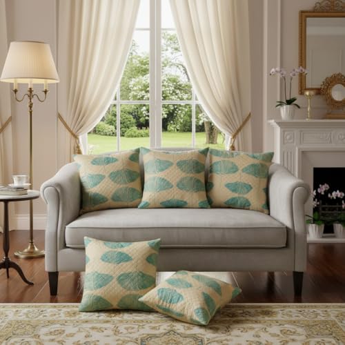 Image of STITCHNEST 'QuadraNest' Series Printed Quilted Velvet Cushion Cover 16x16 Inch Set of 2 | Premium Soft Fabric, Washable & Fade Resistant | Decorative Living Room Cushion Covers | Botanica Weave