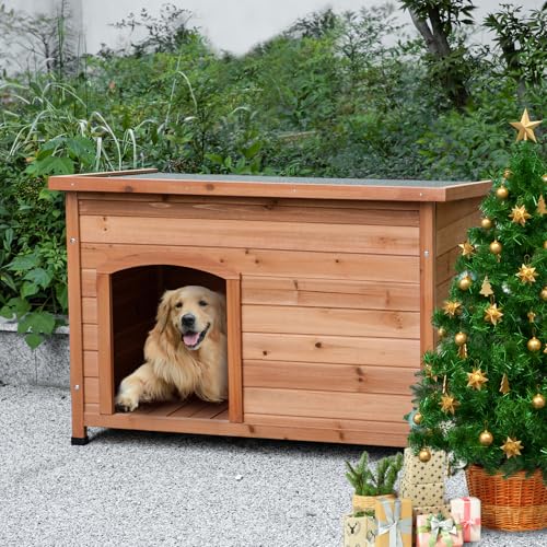 TAKUKA Outdoor Wooden Dog House for Small Medium Large Sized Dogs,Extra Waterproof Durable Dog Kennel with Wooden Floor for Garden Backyard Farm (newL)