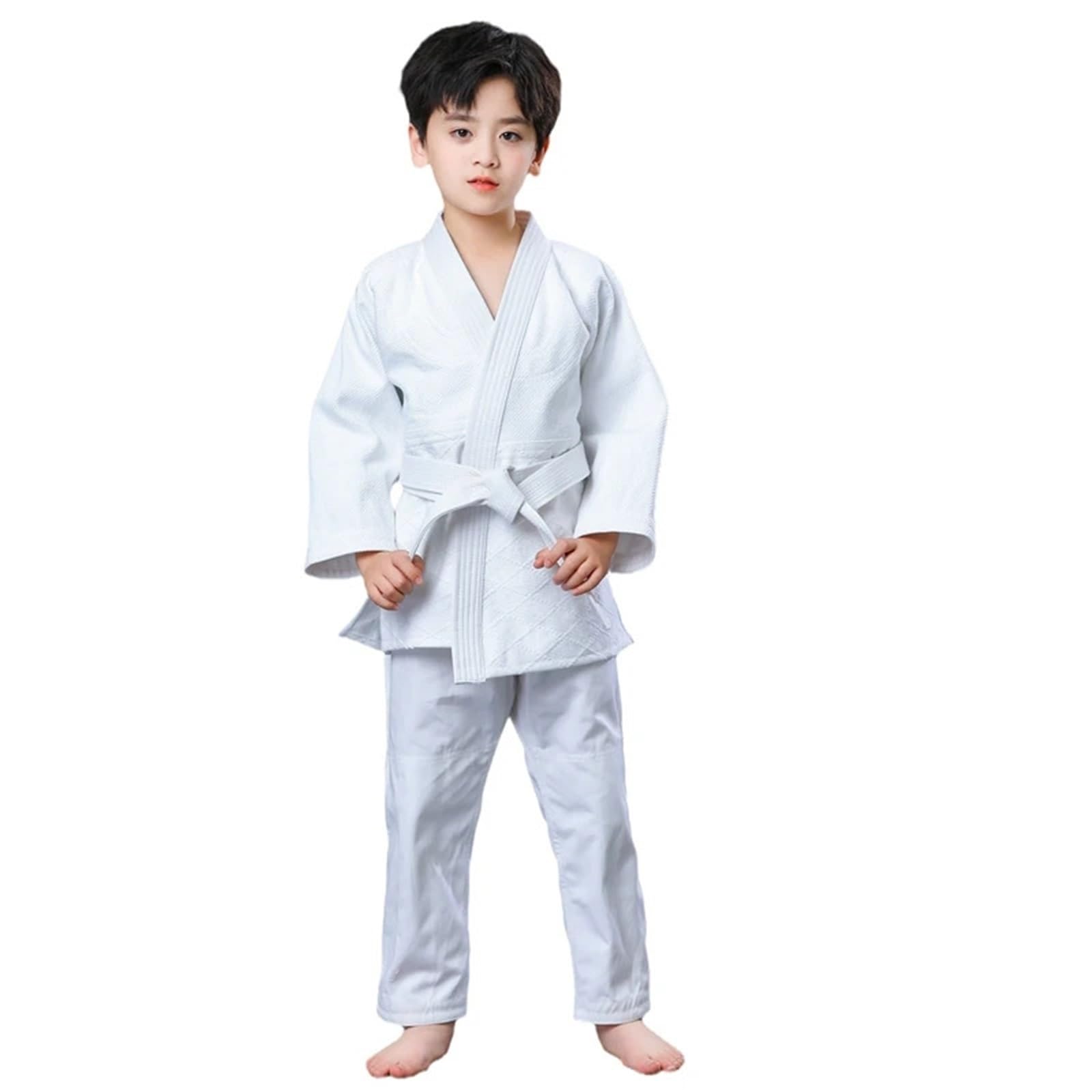Traje De Judo Trajes de Judo Gi tejido único for competición o entrenamiento, pantalón tipo kimono, blanco y azul con cinturón