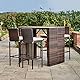 Teamson Home 5-teilige Rattan-Gartenmöbel für den Außenbereich, Stehtisch, Esszimmertisch & Stuhl-Set für Wintergarten mit Holzplatte