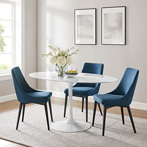 Image of Modway Lippa 60 inch Oval-Shaped Mid-Century Modern Dining Table with Artificial Marble Top and White Base