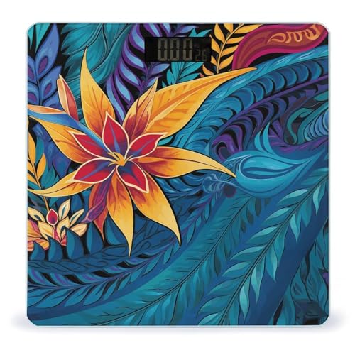 Báscula digital de baño con diseño hojas tropicales miniatura 1