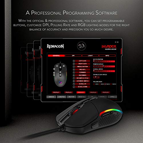 Redragon M719 Invader Wired Optical Gaming Mouse, 7 Programmable Buttons, RGB Backlit, 10,000 DPI, Ergonomic PC Computer Gaming Mice with Fire Button - Image 5