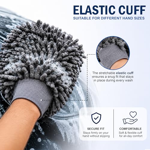 Image of JD FRESH 1 Pack Microfiber Wash Mitt for Car Cleaning, Ultra Soft Dual Sided Scratch Free & Super Absorbent Reusable Car Wash Duster Gloves /Microfiber Glove for Car, Bike, Dusting & Washing - Grey