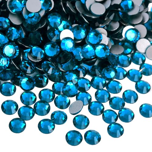 Image of 2880pcs Indicolite Glass Flatback Rhinestones for Nail Art Crafts, Multi-Size Round Crystal Gems for DIY Decoration 2-4.8mm SS6-20 Peacock Blue