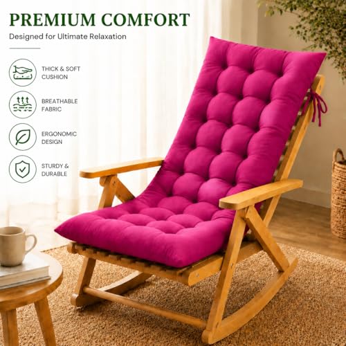 Image of Rocking Chair Cushion Set 18 x 50 Inch Thick Tufted Chair Cushion with Backrest and Seat Pad Soft Premium Fabric Polyester Filling Non Slip Indoor Outdoor Rocking Chair Replacement Cushion (Pink)