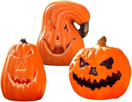 3pcs Halloween Light up Jack O Lantern Pumpkin Prop with Led Light Pumpkin Figurine Lights Pumpkin Skull Lamp Halloween Decor for Indoor Outdoor
