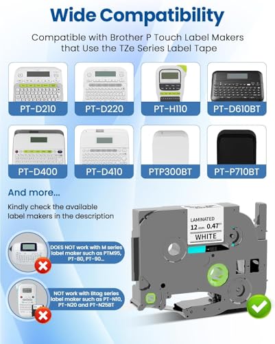 Image of Pillex 2-Pack 12mm 0.47 inch White Label Maker Tape TZE2312PK Replacement for Brother P Touch Label Tape TZe-231 TZ-231, Compatible with Brother Ptouch PT-D210 PT-D220 PT-H110 PT-D400 PT-1880 PT-D600 D200