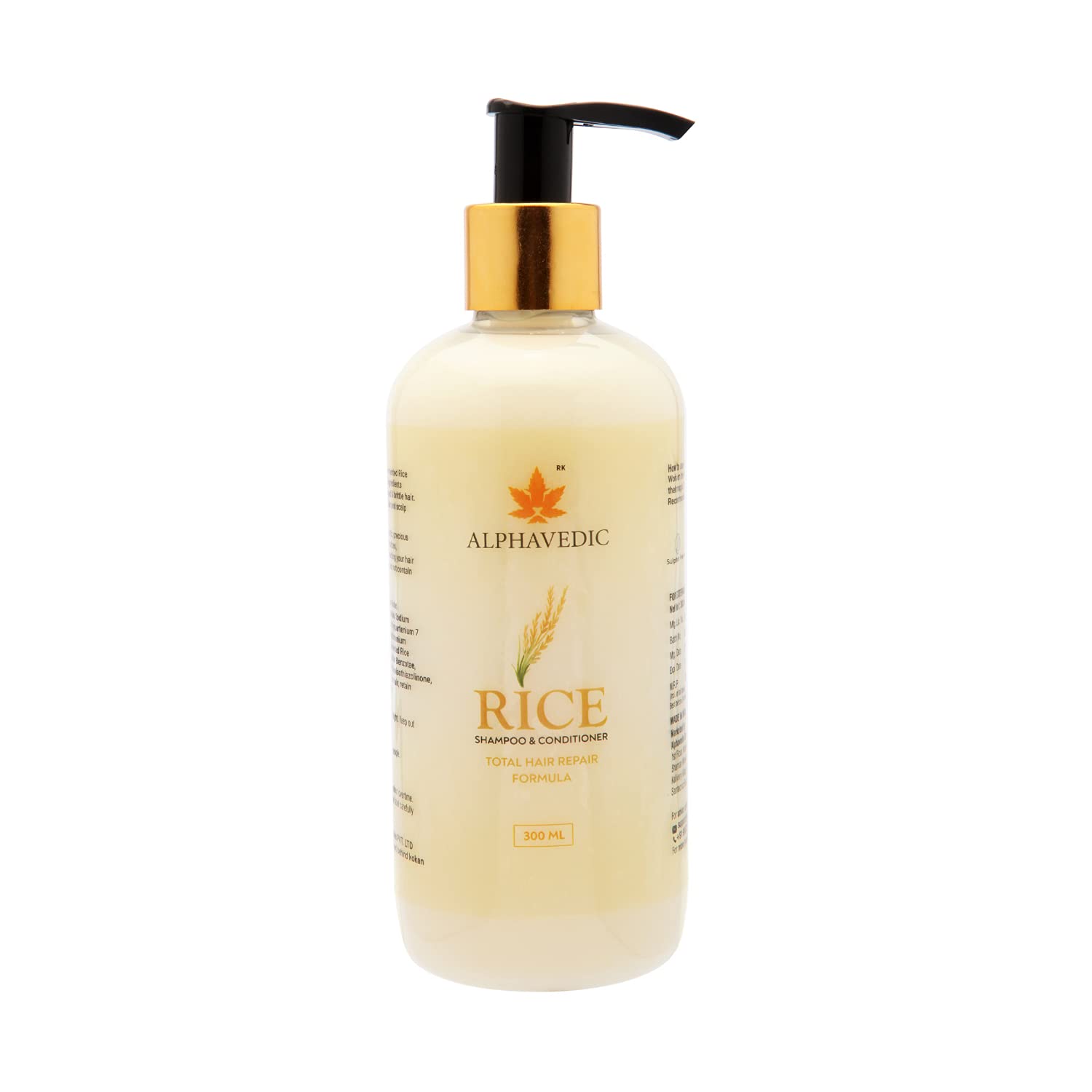Alphavedic Rice Shampoo & Natural Conditioner For Curly, Frizzy, Damaged Hair - No Paraben, Sulphates & Mineral Oils, 300ml