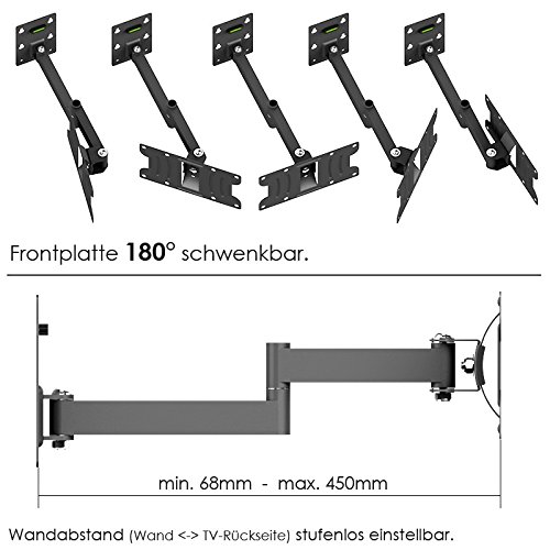 RICOO Supporto TV parete S4764 Girevole Inclinabile Televisore 37-65 (94-165 cm) Staffa universale Televisione LED/Curvo VESA 300 x 200-600 x 400