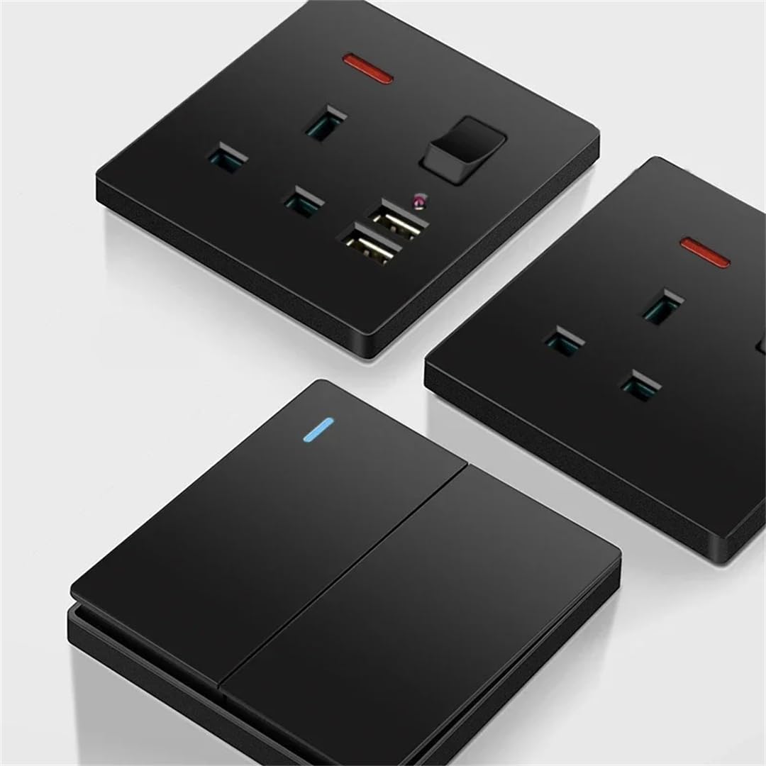 UK Schwarz USB Typ-C 18W Smart Schnelle Lade Buchse Doppel 5-Pin Power Stecker 220V Wand Licht Schalter 13A Buchse Strom 16A Schalter Strom