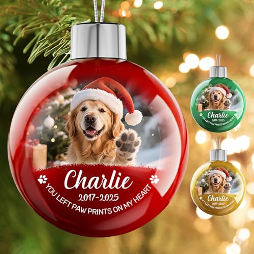 Image of Personalized Pet Memorial Christmas Ornament - Custom Photo & Text Christmas Balls, Customized Dogs Sympathy Gifts, Pet in Memory Keepsake, Dog Memorial Gifts for Loss of Dog, Cat