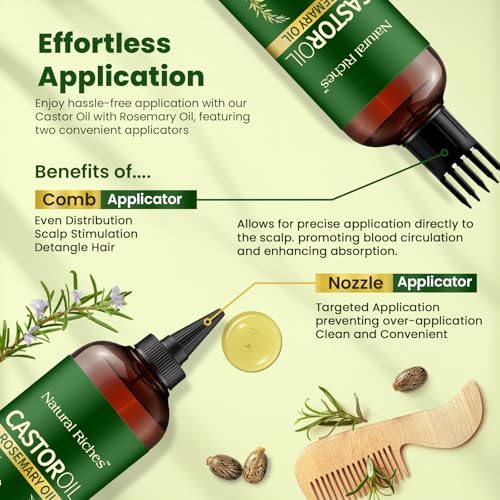 Natural Riches Castor Oil with Rosemary Oil, 8 fl oz, For Stronger, Fuller and Thicker Hair Growth - Organic Castor Oil with Rosemary Oil Premium Grade hair treatment - Image 3