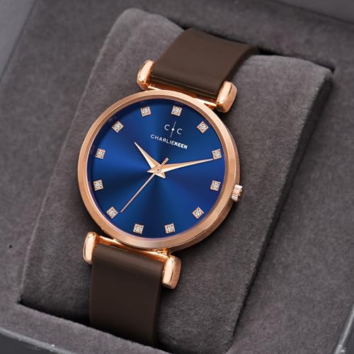 Image of CHARLIEKEEN Women's Luxury Watch, Rose Gold Case, Silicone Band, Crystal Markers